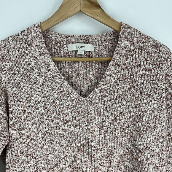 Loft Sweater Size Large Womens Rust Ribbed Knit V Neck Pullover Dolman Sleeve - Picture 2 of 7